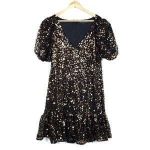 Eloquii Black Gold Sequin Fit Flare Cocktail Dress